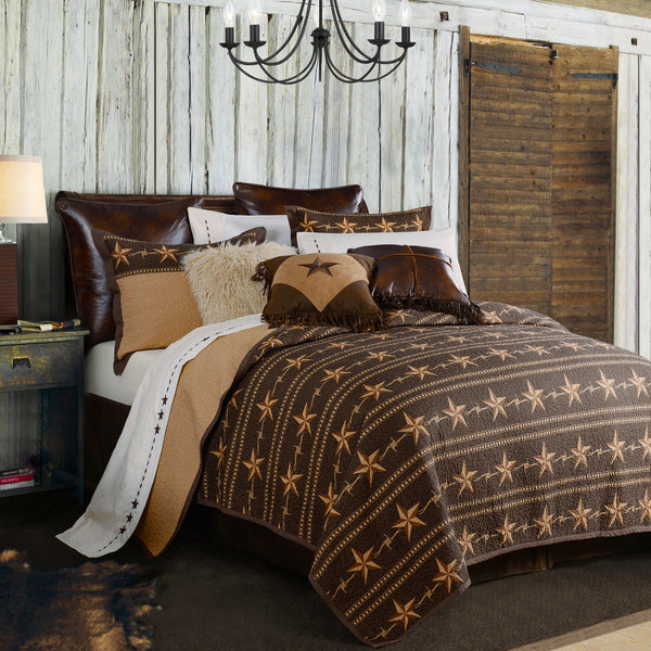 HiEnd Accents Star Ranch Reversible Quilt Set QW2010-TW-OC Brown, Tan Face: 100% Cotton. Back: 100% Cotton. Filling: 80% Cotton, 20% Rayon 68x88x1