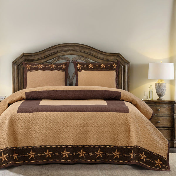 HiEnd Accents Star Ranch Reversible Quilt Set QW2010-TW-OC Brown, Tan Face: 100% Cotton. Back: 100% Cotton. Filling: 80% Cotton, 20% Rayon 68x88x1