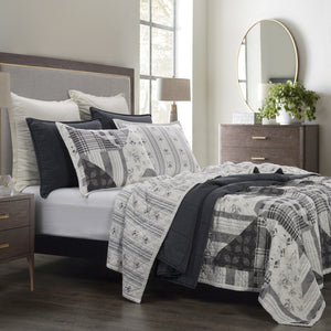 HiEnd Accents Patchwork Prairie Reversible Quilt Set QW2133-TW-BK Black Face and Back: 100% cotton; Fill: 100% polyester 68.0 x 88.0 x 0.5