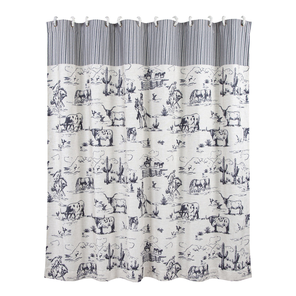 HiEnd Accents Ranch Life Shower Curtain QW2138SC White, Black 80% polyester, 20% linen 72x72