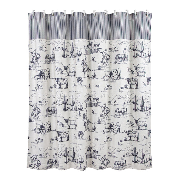 HiEnd Accents Ranch Life Shower Curtain QW2138SC White, Black 80% polyester, 20% linen 72x72