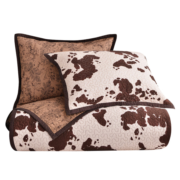 HiEnd Accents Elsa Cowhide Reversible Quilt Set QW3067-FQ-OC Brown Face and Back: 100% cotton; Fill: 100% polyester 92x96x1