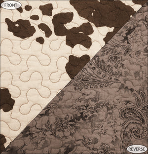 HiEnd Accents Elsa Cowhide Reversible Quilt Set QW3067-FQ-OC Brown Face and Back: 100% cotton; Fill: 100% polyester 92x96x1