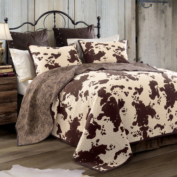 HiEnd Accents Elsa Cowhide Reversible Quilt Set QW3067-KG-OC Brown Face and Back: 100% cotton; Fill: 100% polyester 110x96x1