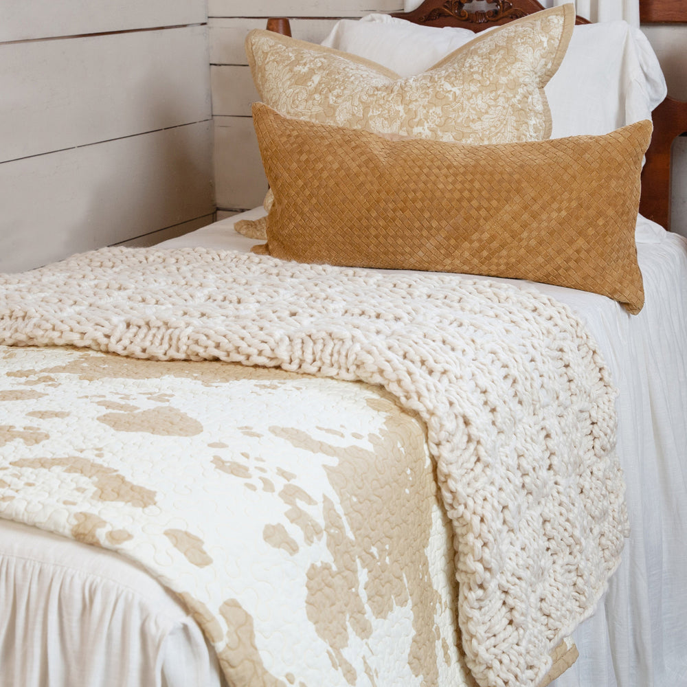 HiEnd Accents Elsa Cowhide Reversible Quilt Set QW3067-FQ-LT Light Tan Face and Back: 100% cotton; Fill: 100% polyester 92x96x1