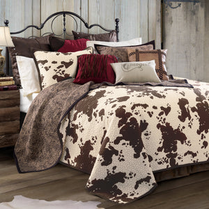 HiEnd Accents Elsa Cowhide Reversible Quilt Set QW3067-TW-OC Brown Face and Back: 100% cotton; Fill: 100% polyester 68x88x1