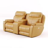 Showstopper 736-78P Transitional Leather Power Headrest Reclining Console Loveseat with Hidden Cupholders [Made to Order - 2 Week Build Time]