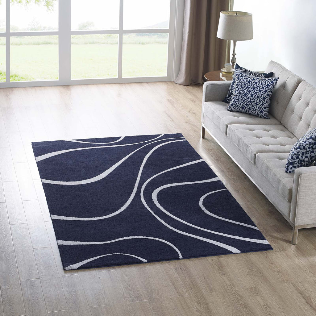 Therese Abstract Swirl 5x8 Area Rug Navy and Ivory R-1002A-58