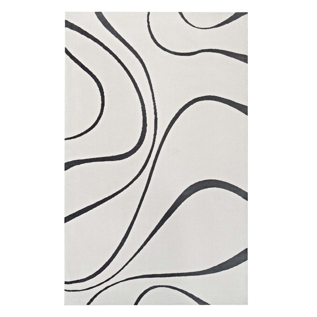 Therese Abstract Swirl 5x8 Area Rug Ivory and Charcoal R-1002D-58