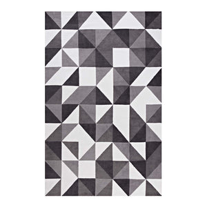 Kahula Geometric Triangle Mosaic 5x8 Area Rug Black, Gray and White R-1014A-58