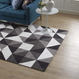 Kahula Geometric Triangle Mosaic 5x8 Area Rug Black, Gray and White R-1014A-58