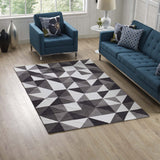 Kahula Geometric Triangle Mosaic 5x8 Area Rug Black, Gray and White R-1014A-58