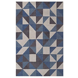 Kahula Geometric Triangle Mosaic 5x8 Area Rug Blue, White and Gray R-1014B-58