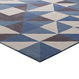 Kahula Geometric Triangle Mosaic 5x8 Area Rug Blue, White and Gray R-1014B-58