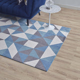 Kahula Geometric Triangle Mosaic 5x8 Area Rug Blue, White and Gray R-1014B-58