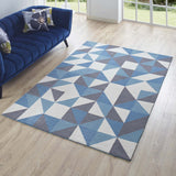 Kahula Geometric Triangle Mosaic 5x8 Area Rug Blue, White and Gray R-1014B-58