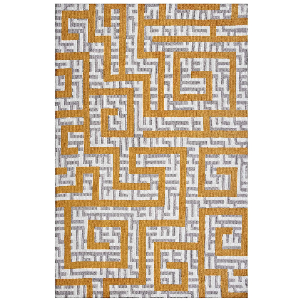 Nahia Geometric Maze 5x8 Area Rug Ivory, Light Gray and Banana Yellow R-1015C-58