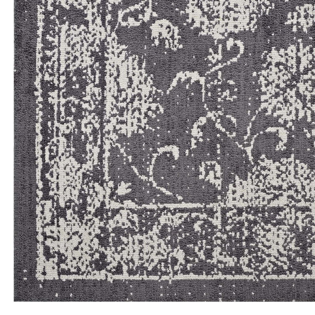 Kazia Distressed Floral Lattice 5x8 Area Rug Dark Gray and Ivory R-1020A-58