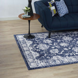 Kazia Distressed Floral Lattice 5x8 Area Rug Dark Blue and Ivory R-1020B-58