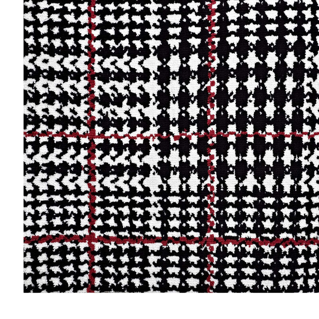 Kaja Abstract Plaid 5x8 Area Rug Ivory, Black and Red R-1024A-58