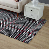 Kaja Abstract Plaid 5x8 Area Rug Ivory, Black and Red R-1024A-58