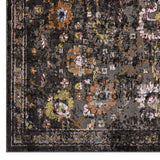 Minu Distressed Floral Lattice 4x6 Area Rug Black, Yellow and Orange R-1091A-46