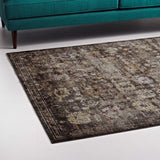 Minu Distressed Floral Lattice 4x6 Area Rug Black, Yellow and Orange R-1091A-46