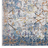 Minu Distressed Floral Lattice 4x6 Area Rug Light Blue, Yellow and Orange R-1091B-46