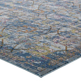 Minu Distressed Floral Lattice 4x6 Area Rug Blue Gray, Yellow and Orange R-1091C-46