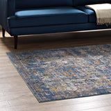 Minu Distressed Floral Lattice 4x6 Area Rug Blue Gray, Yellow and Orange R-1091C-46