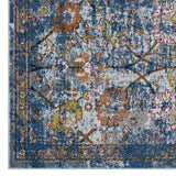 Minu Distressed Floral Lattice 8x10 Area Rug Blue Gray, Yellow and Orange R-1091C-810