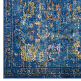 Minu Distressed Floral Lattice 4x6 Area Rug Dark Blue, Yellow and Orange R-1091D-46