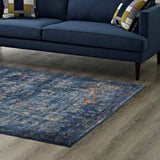 Minu Distressed Floral Lattice 5x8 Area Rug Dark Blue, Yellow and Orange R-1091D-58