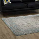 Dilys Distressed Vintage Floral Lattice 8x10 Area Rug Teal, Brown and Beige R-1103A-810