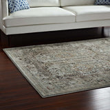 Enye Distressed Vintage Floral Lattice 8x10 Area Rug Brown and Silver Blue R-1105A-810