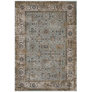 Hisa Distressed Vintage Floral Lattice 5x8 Area Rug Silver Blue, Beige and Brown R-1106A-58
