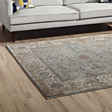 Hisa Distressed Vintage Floral Lattice 5x8 Area Rug Silver Blue, Beige and Brown R-1106A-58