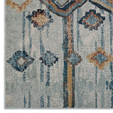 Jenica Distressed Moroccan Tribal Abstract Diamond 5x8 Area Rug Silver Blue, Beige and Brown R-1109A-58