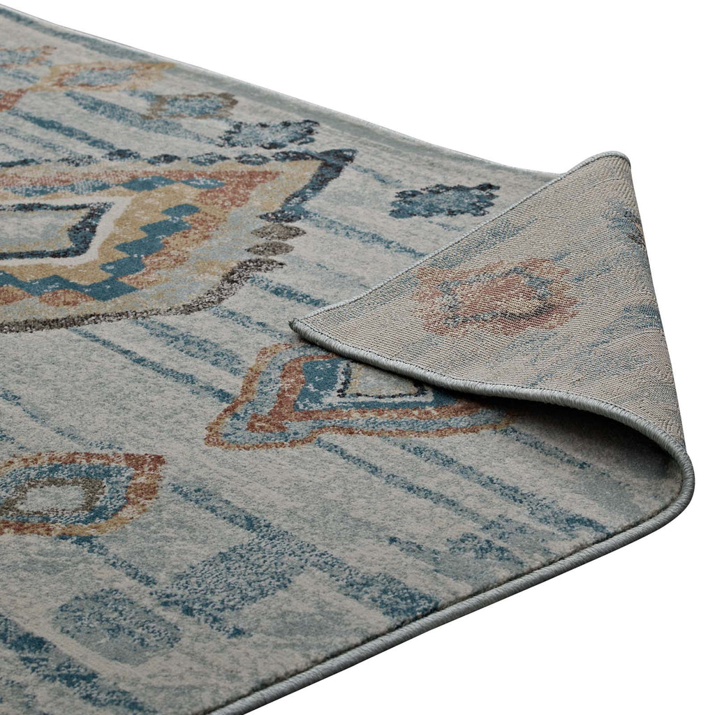 Jenica Distressed Moroccan Tribal Abstract Diamond 5x8 Area Rug Silver Blue, Beige and Brown R-1109A-58