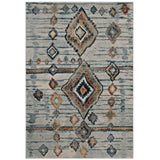 Jenica Distressed Moroccan Tribal Abstract Diamond 8x10 Area Rug Silver Blue, Beige and Brown R-1109A-810
