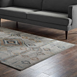 Jenica Distressed Moroccan Tribal Abstract Diamond 8x10 Area Rug Silver Blue, Beige and Brown R-1109A-810