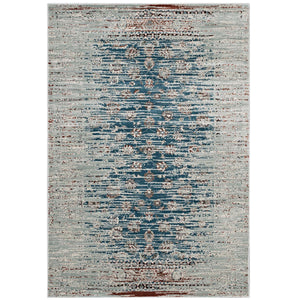 Hesper  Distressed Contemporary Floral Lattice 5x8 Area Rug Teal, Beige and Brown R-1110A-58