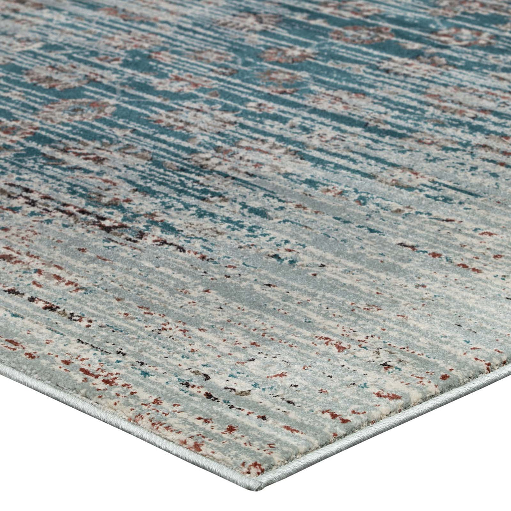 Hesper  Distressed Contemporary Floral Lattice 5x8 Area Rug Teal, Beige and Brown R-1110A-58