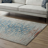 Hesper  Distressed Contemporary Floral Lattice 5x8 Area Rug Teal, Beige and Brown R-1110A-58