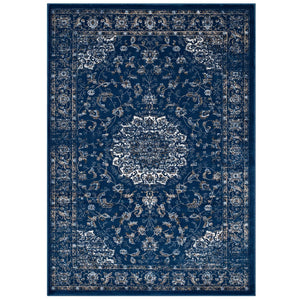 Lilja Distressed Vintage Persian Medallion 5x8 Area Rug Moroccan Blue, Beige and Ivory R-1127A-58