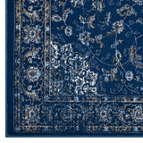 Lilja Distressed Vintage Persian Medallion 5x8 Area Rug Moroccan Blue, Beige and Ivory R-1127A-58