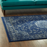 Lilja Distressed Vintage Persian Medallion 5x8 Area Rug Moroccan Blue, Beige and Ivory R-1127A-58