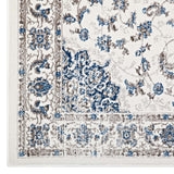 Lilja Distressed Vintage Persian Medallion 5x8 Area Rug Ivory and Moroccan Blue R-1127B-58