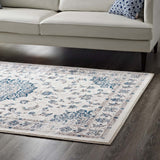 Lilja Distressed Vintage Persian Medallion 5x8 Area Rug Ivory and Moroccan Blue R-1127B-58