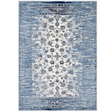 Chiara Distressed Floral Lattice Contemporary 5x8 Area Rug Moroccan Blue and Ivory R-1131B-58